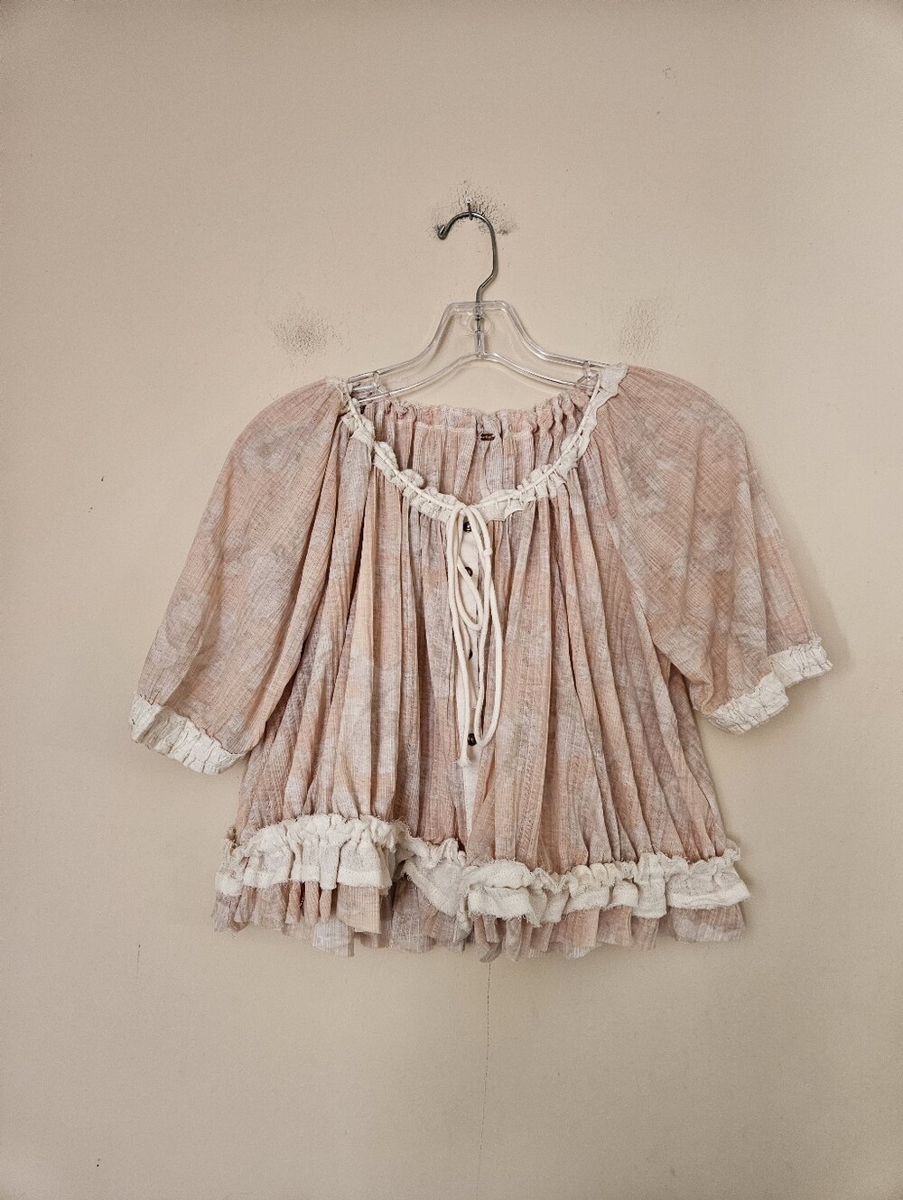 Free People Dusty Pink Ruffle Peasant Blouse, Size XS